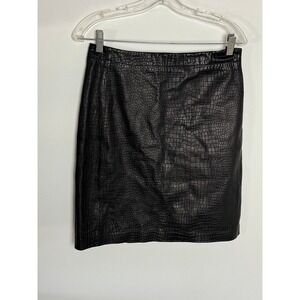 New Frontier Black Croc Embossed Leather Skirt Size 6 Style 36100 NWT
